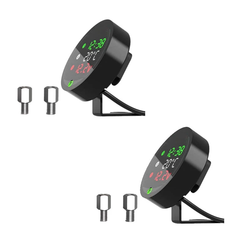 

2X 5 In 1 Motorcycle Water Temperature USB Rechargeable Time Voltmeter LED Night Vision Meter With Temperature Sensor
