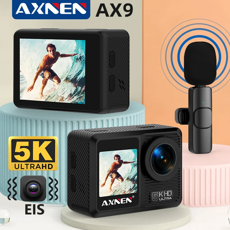 AXNEN AX9 5K Экшн-камера с беспроводным микрофоном 4K 60fps EIS видео Спортивная камера s