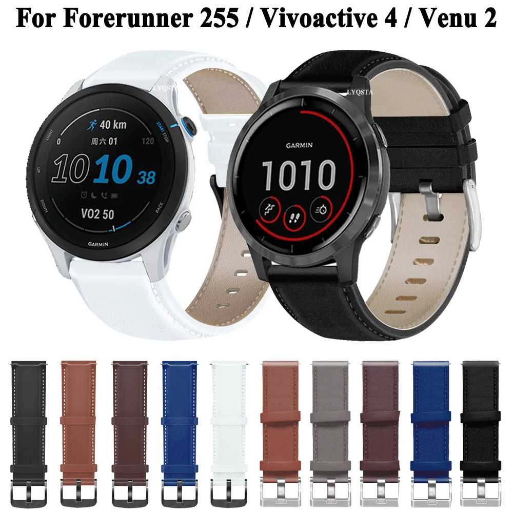 

Quick Release Genuine Leather Watch Band For Garmin Forerunner 255 Vivoactive 4 Venu 2 Strap Watchband Wristband Bracelet