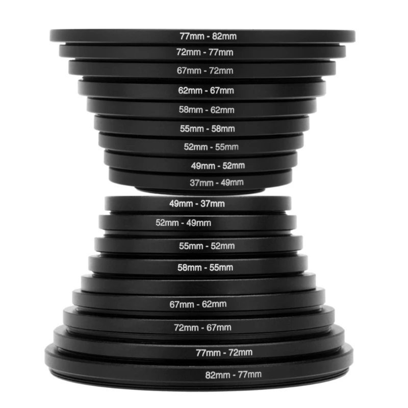 

18pcs Camera Lens Filter Step Up & Down Ring Adapter Metal Filter Adapter Ring For All Camera DSLR 37-82 82-37mm Mount 45BA