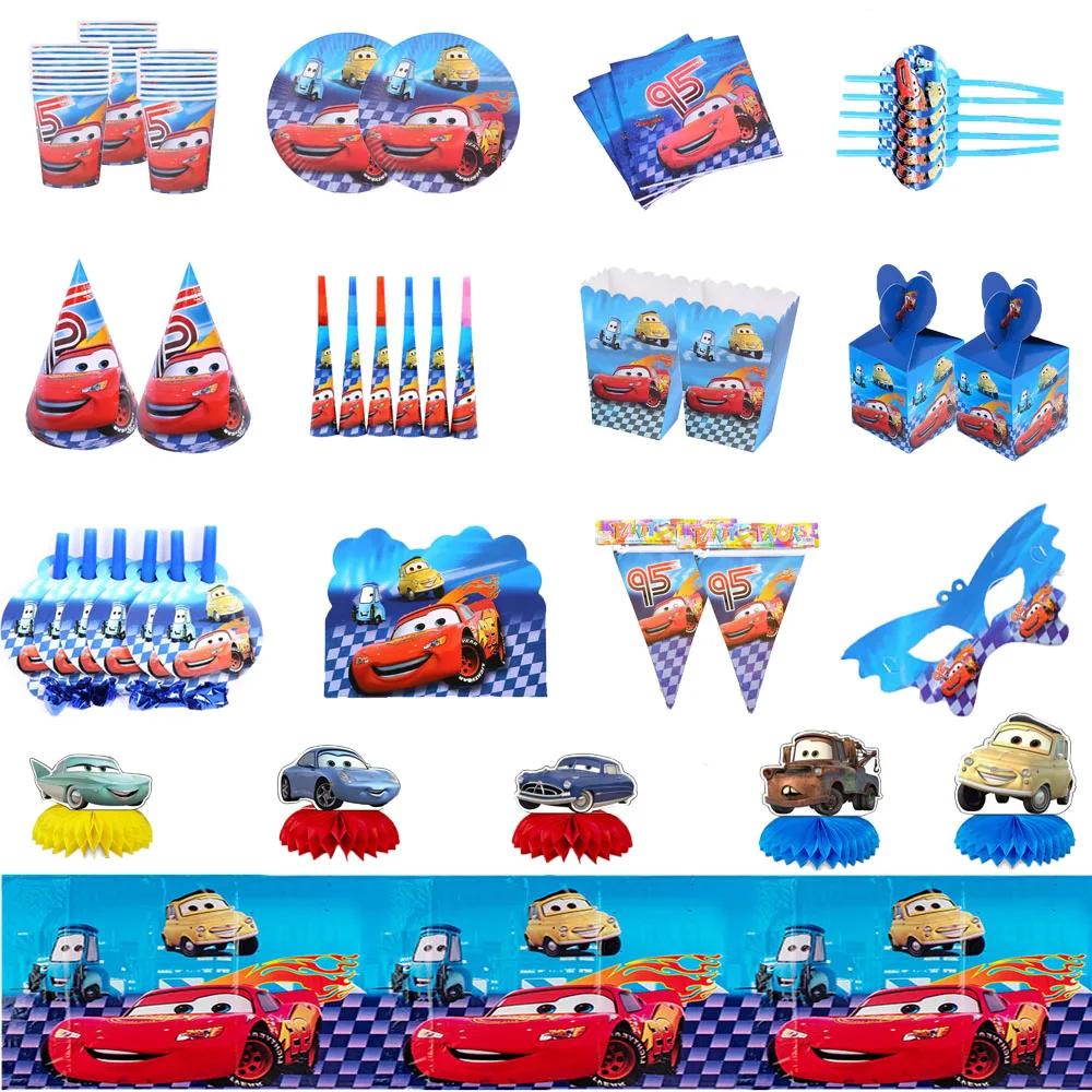 

New Disney Car Themed Cups and Plates Tissue Straws Boys Racing Birthday Party Decorations Disposable Cutlery Baby Bath Supplies