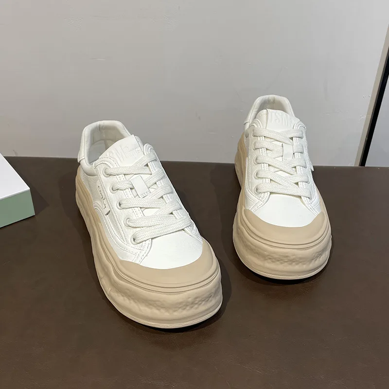 

35-40 Womens Skateboarding Shoes Female Spring/autumn 4cm Heel Cow Split Leather Lace-up Solid Casual Ladies Footwear Hy65