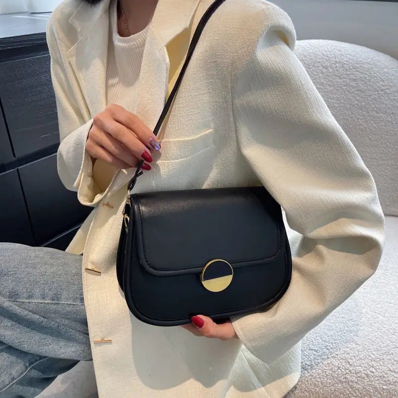 

New Leisure Texture Versatile Chain Single One Shoulder Cross Saddle Messenger Bag Lady Solid Color Handbags and Tote Bag