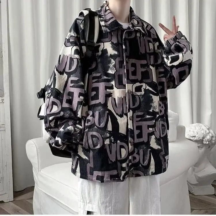 All Match Versatile Spring Autumn Fashion Men's Solid Casual Shirt Loose Pockets Letters Jacket Coat Cool Boy Soft Flower Warm