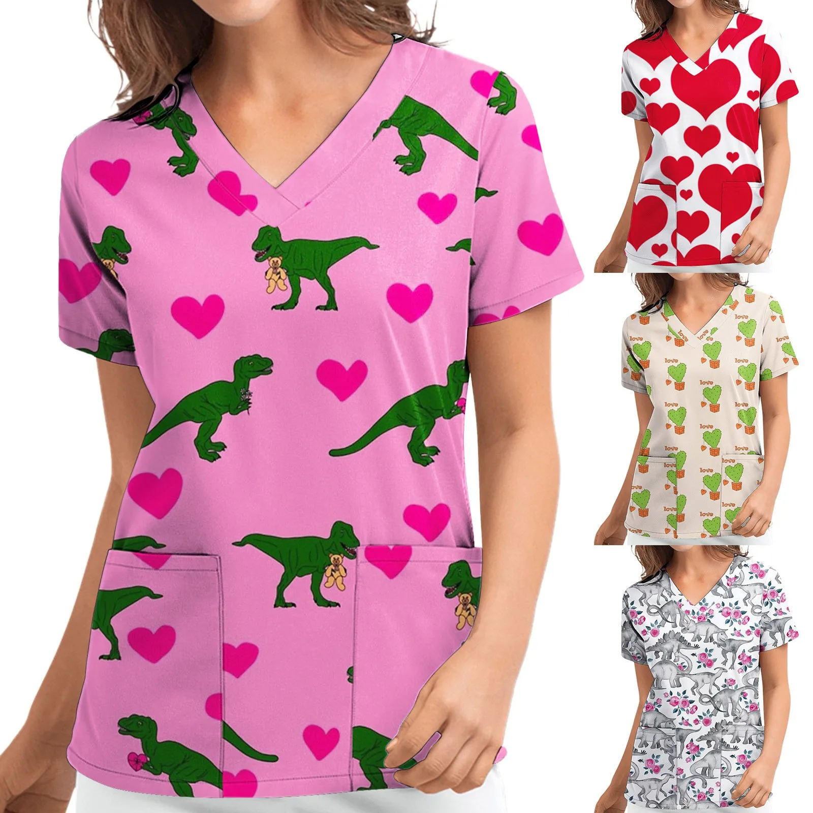Униформа медсестры женские топы с принтом на День святого Валентина одежда для