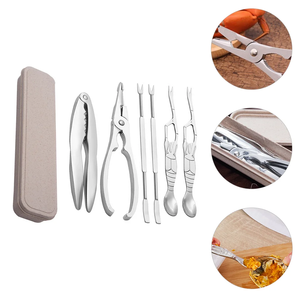 

1 Set/ 6pcs Stainless Steel Seafood Tools Set Lobster Crackers Lobster Shellers Seafood Leg Forks with Case for Eating Supplies