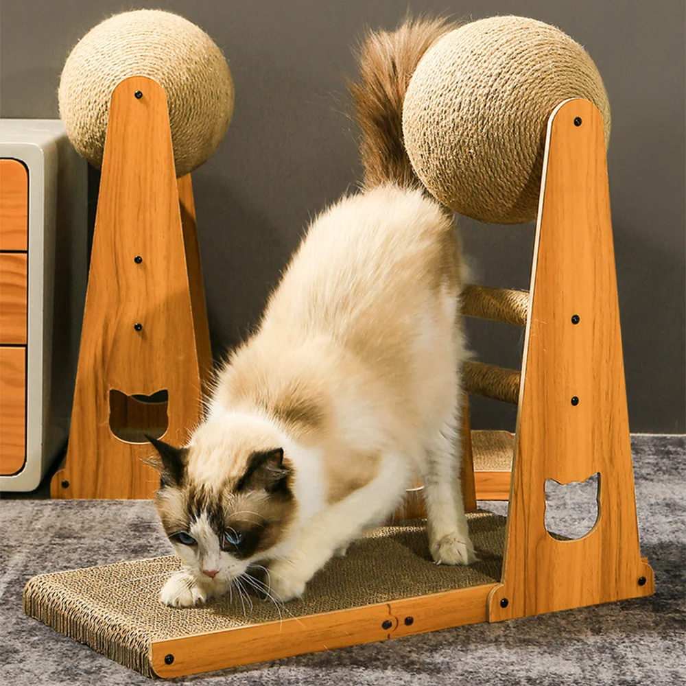 

Wooden Cat Scratcher Claw Sharpener Sisal Vertical Cat Grab Ball Wear-Resistant Scratching Post for Cat Simple Assembly