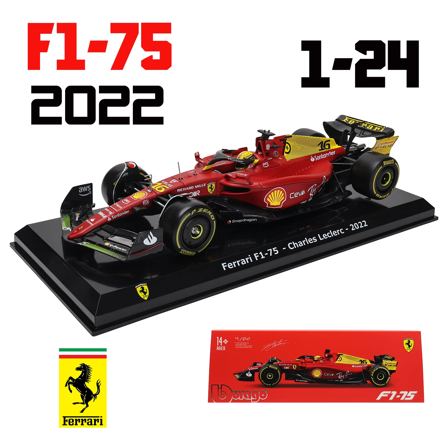 Модель Автомобиля Mercedes-Benz BBURAGO Литой Сплав Масштаб 1:24 F1 Scuderia Ferrari F1-75 #