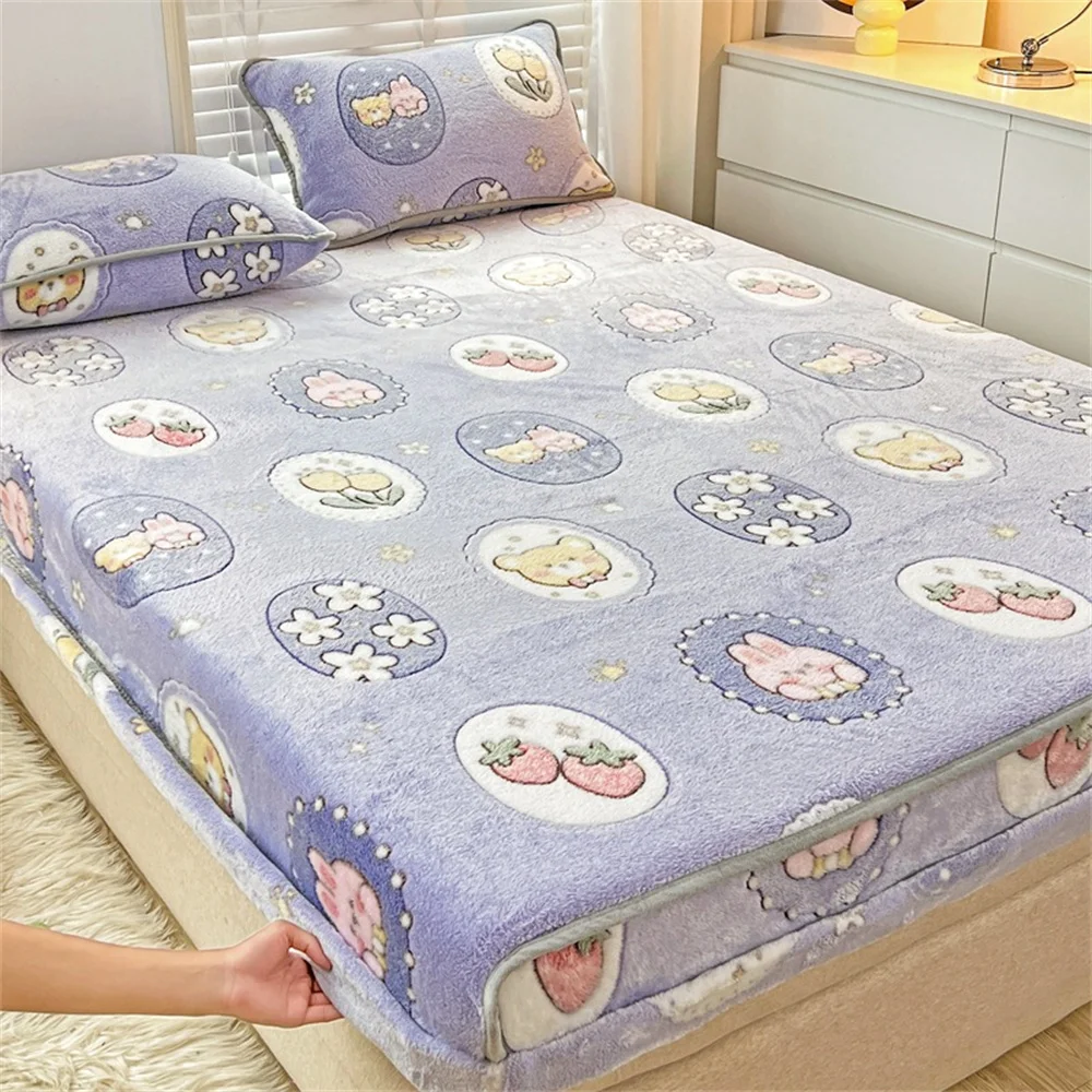 

Cartoon Thickened Plush Bedding Sheet Winter Coral Fleece Bedspread Warm Sheets For Children King Size Queen Size Textiles