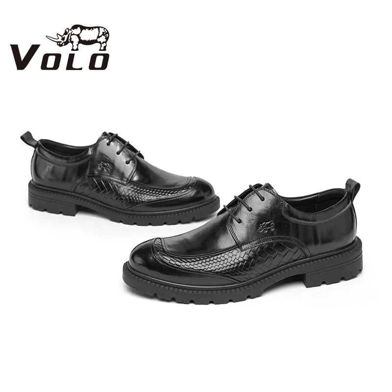 

Мужские кожаные туфли VOLO, черные повседневные деловые туфли на шнуровке, с низким верхом, весна 2021