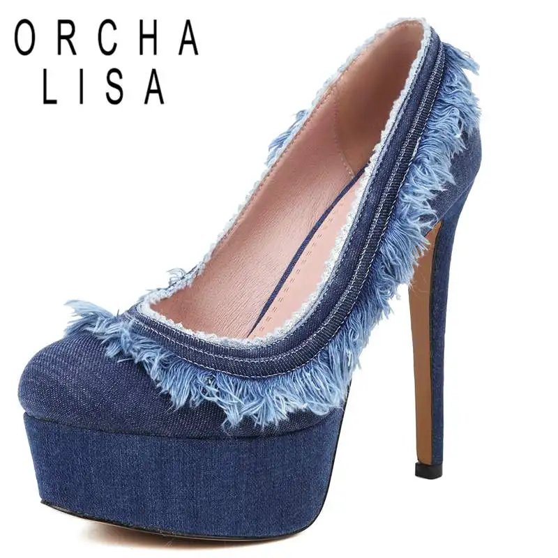 

ORCHA LISA Women's Pumps Round Toe Thin High Heels 12.5cm Platform 3.5cm Slip-on Shallow Big Size 33-43 Mixed Party Shoes S4124