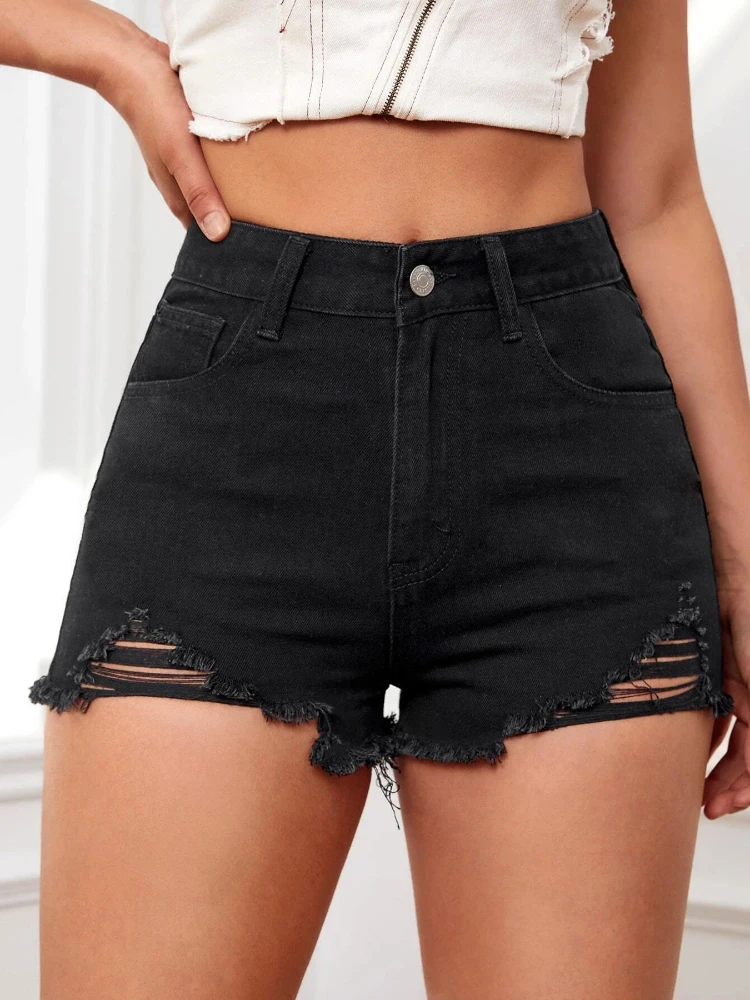 

FTLZZ New Summer Women Vintage High Waist Denim Shorts Female Fashion Casual Solid Color Black Jean Shorts
