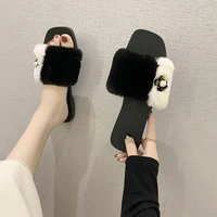 women winter indoor home fur slippers house full furry soft fluffy plush flats heel non slip luxury designer shoes casual ladies