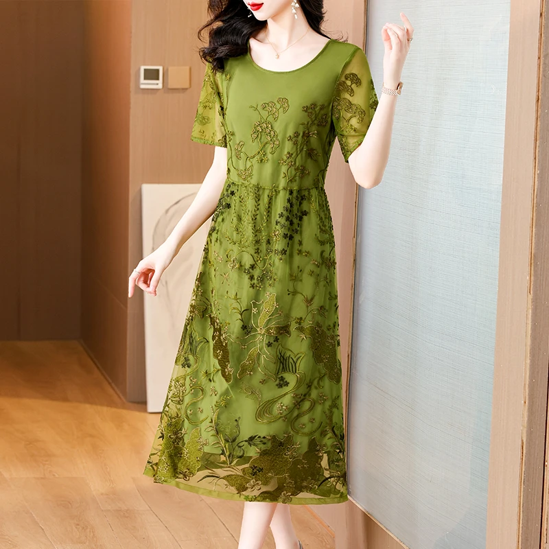 Летнее Сетчатое платье AIMEILI с вышивкой винтажное Цветочное миди летнее