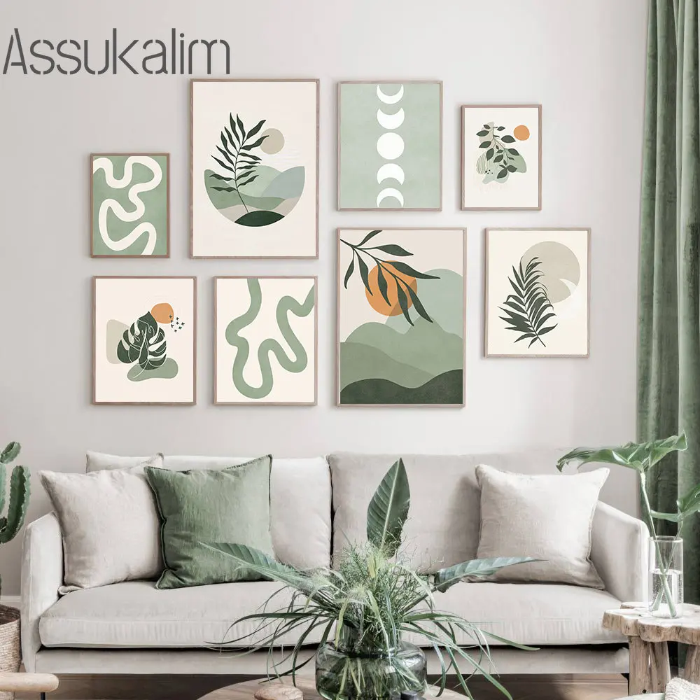 

Abstract Canvas Paintings Boho Wall Art Leaves Mountain Print Pictures Geometry Modern Art Prints Nordic Poster Home Decoration