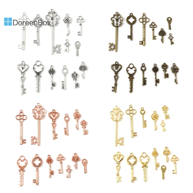 

13 PCs/Set Vintage Key Charms Pendants Multicolor Fixed Mixed Metal Charms DIY Making Necklace Earrings Jewelry Women Jewelry