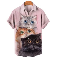 mens hawaiian shirt 3d printed kawaii cat cartoon short sleeve top oversized breathable harajuku top vantage beach shirt male