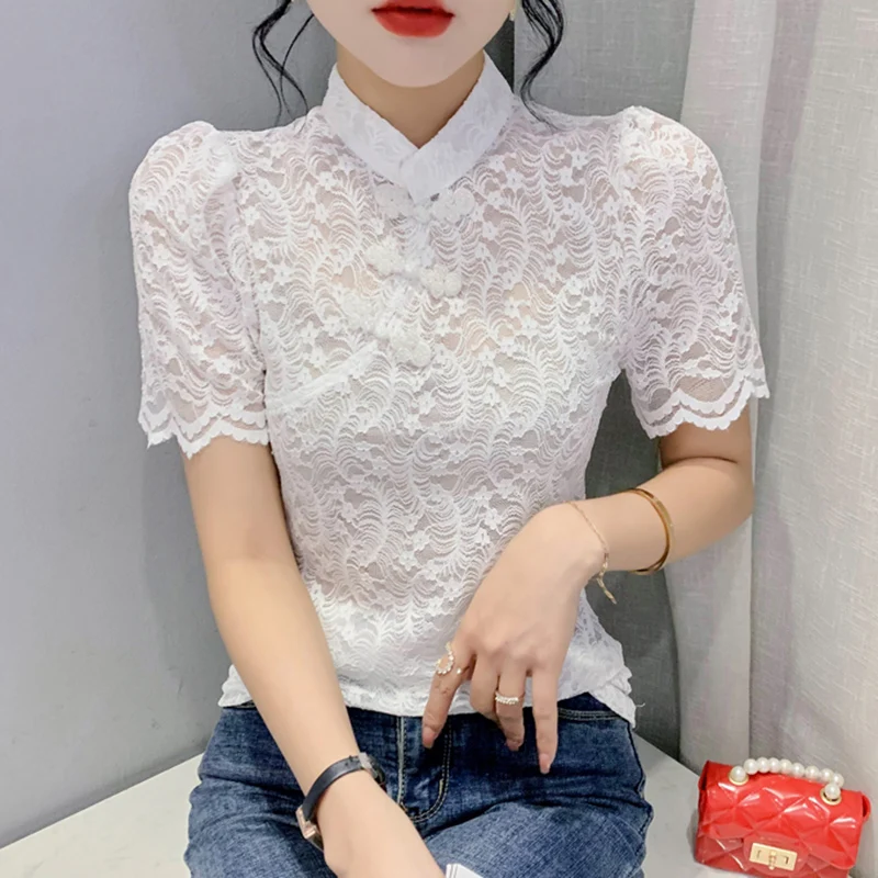 

Женская футболка с коротким рукавом и воротником-стойкой, в китайском стиле