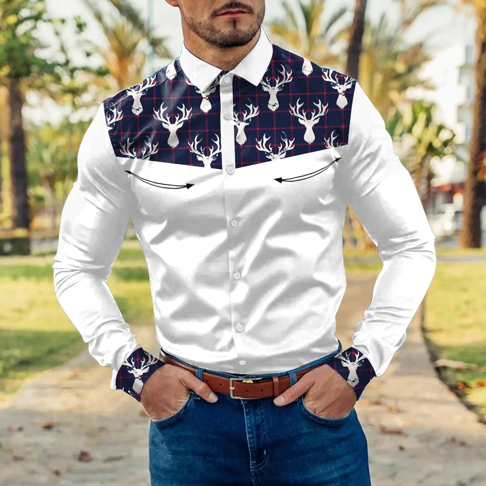 

Polyester Shirt Men Mens Fashion Casual Plaid Patchwork Lapel Button Cuffs Long Sleeve Shirt Mens Tops Beach Designer Shirts Men