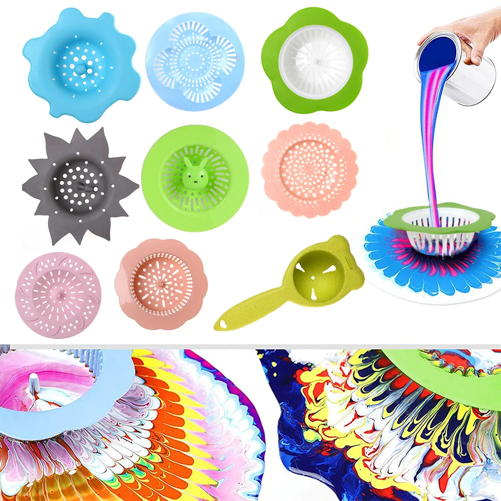 11pcs Pouring Strainers Plastic Silicone Strainer Flower Drain Basket for Pouring Acrylic Paint Creating Unique Pattern Design