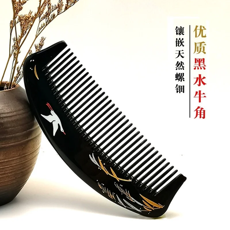 

Long Thick Fine-toothed Horn Comb Straight Hair Comb Luodian Painted Hand Massage Comb Men Women Home Gift Box Authentic Horns