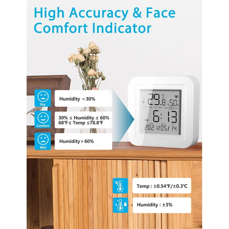 

Smart Hygrometer ThermometerWIFI Wireless Room Temperature Humidity Sensor with App Alerts Compatible with Alexa Goo gle M4YD