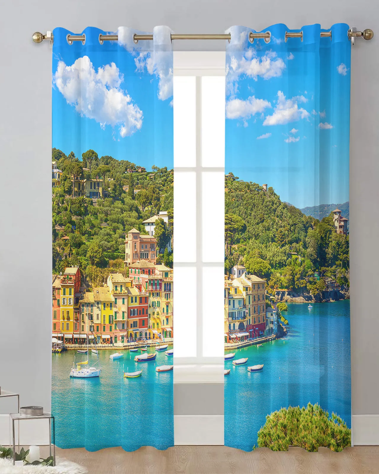 Seaside Building Vessel Sheer Curtains for Living Room Bedroom Kitchen Voile Tulle Curtains Window Treatments