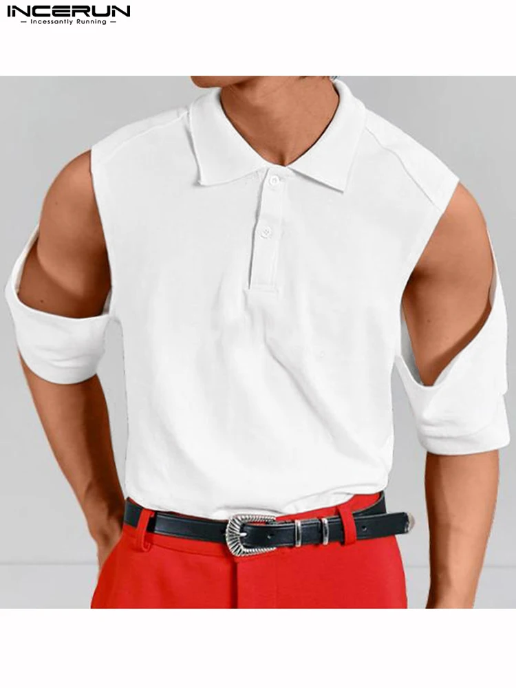 

2022 Men Casual Shirt Solid Color Lapel Streetwear Short Sleeve Hollow Out Men Clothing Fashion Leisure Camisas S-5XL INCERUN