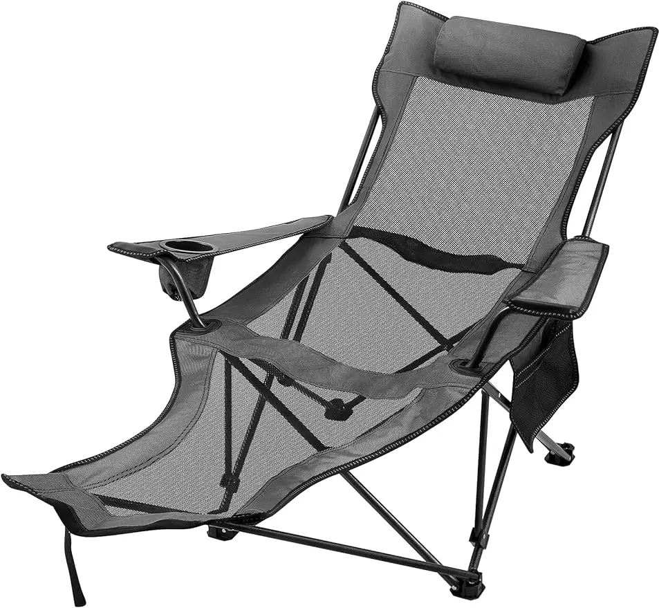 

Складной стул для кемпинга с подставкой для ног, сетка для кемпинга, рыбалки и других мероприятий на свежем воздухе (серый)