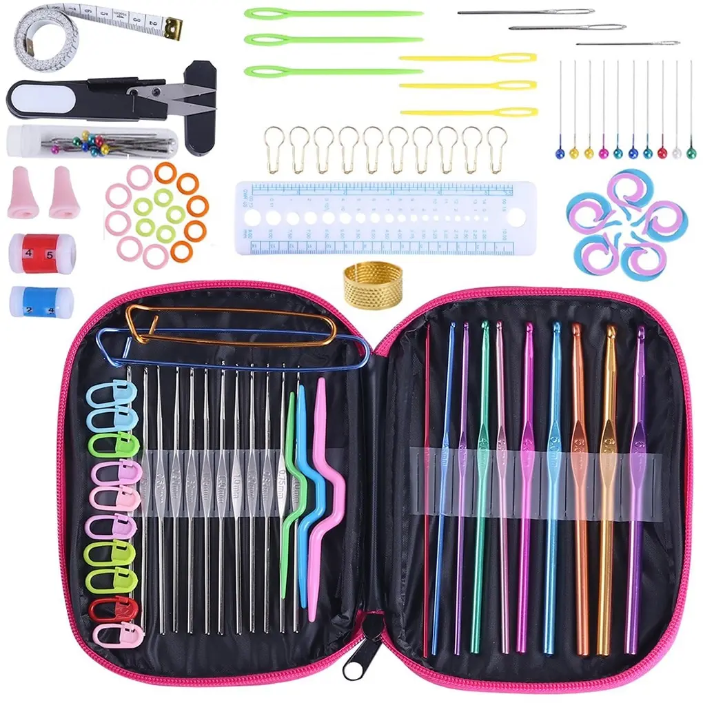 

Aluminum Circular Knitting Needles Set Crochet Needles with Case for Any Crochet Patterns Weaving Craft Knitting Accessories