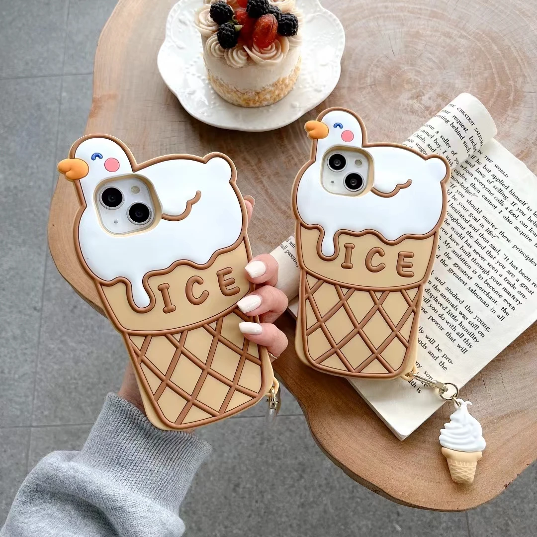 IceCream Keychain For iPhone SE 2020 6s 7 8 Plus X XS XR 11 12 13 Pro Max 3D Cute Cartoon Soft Silicone Case Phone Cover Shell