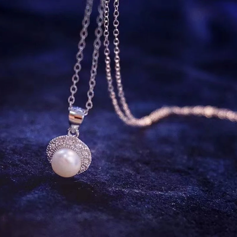 

Natural Fresh Water Pearl Necklace Pendant Simple Style For Women Fine Jewelry Female Gift 925Sterling Silver Free Shipping