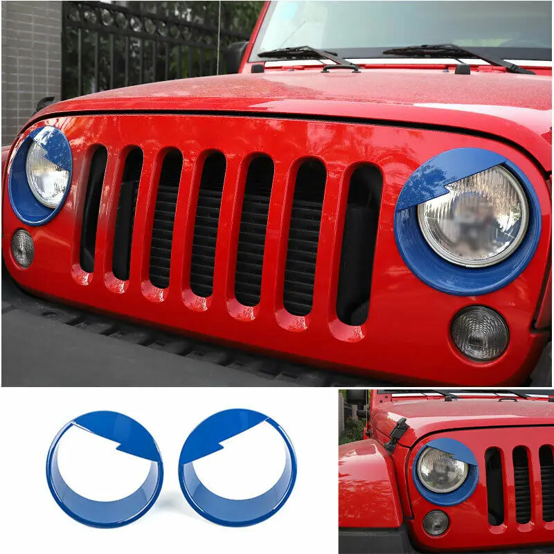 

Fit For Jeep Wrangler JK 2007-2017 Blue Headlight Cover Front Lamp Trim Bezel 2X