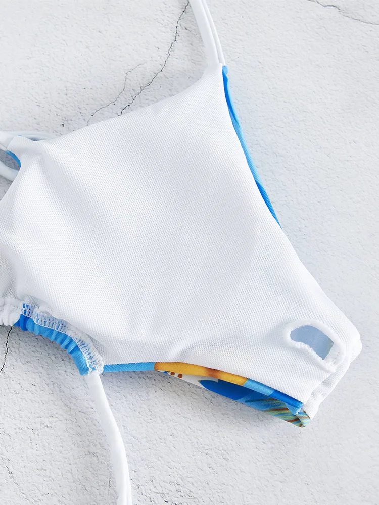 Купальник Miyouj с цветочным принтом женский бикини лямкой на шее бандажный