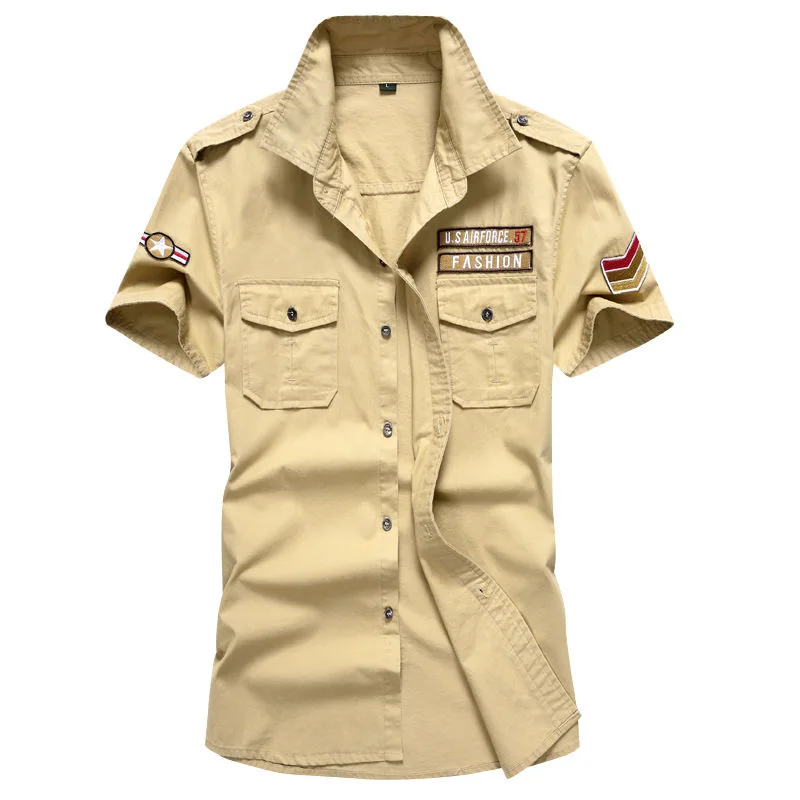M-6XL Short-sleeved Shirt Loose Oversized Oversized Armband Lapel Military Jacket 's Outdoor Casual Summer Men