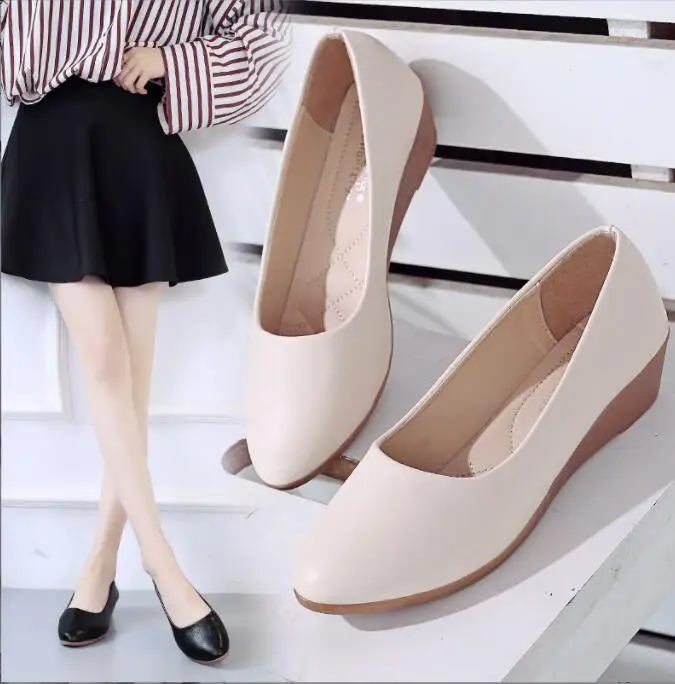 Fashion Flats Shoes Woman Spring Autumn Metal Buckle Bow Flats Lady Fall Shoes Ballerina Dress wedge round toe work shoes