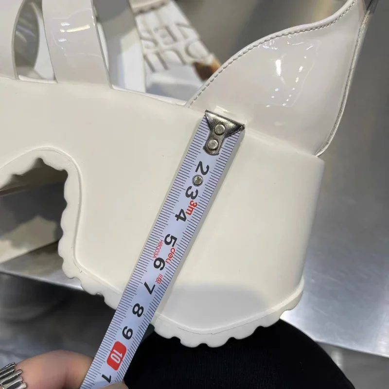 Summer Women Shoes Apricot Black Genuine Leather Roman Sandals Buckle Strap Open-Toe Thick High Heels Casual Lady Sandal