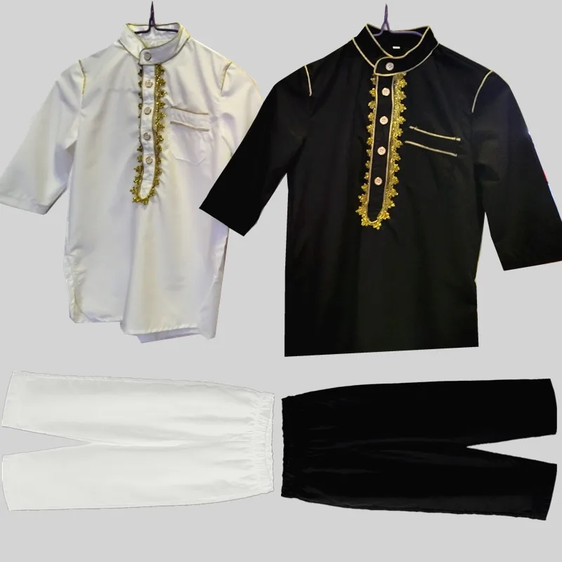 Kids Boys Muslim Traditional Jubba Thobe Prayer Islamic Clothing Saudi Arabia Dubai Arab Eid Abaya Tops Pants Kaftan Robe Sets