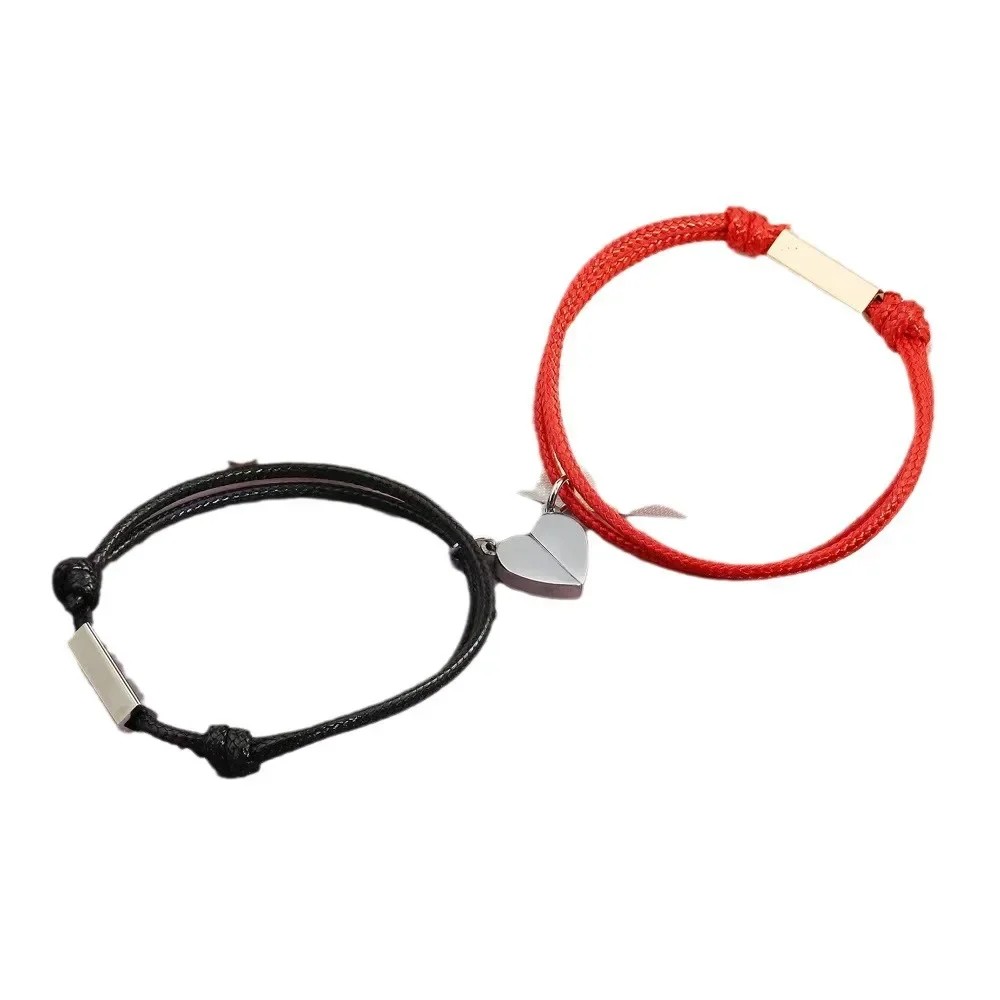 Ribi Titanium Steel Magnetic Heart Couples Bracelet One Set Men Women's Simple Wrist Rope Jewelry Wholesale