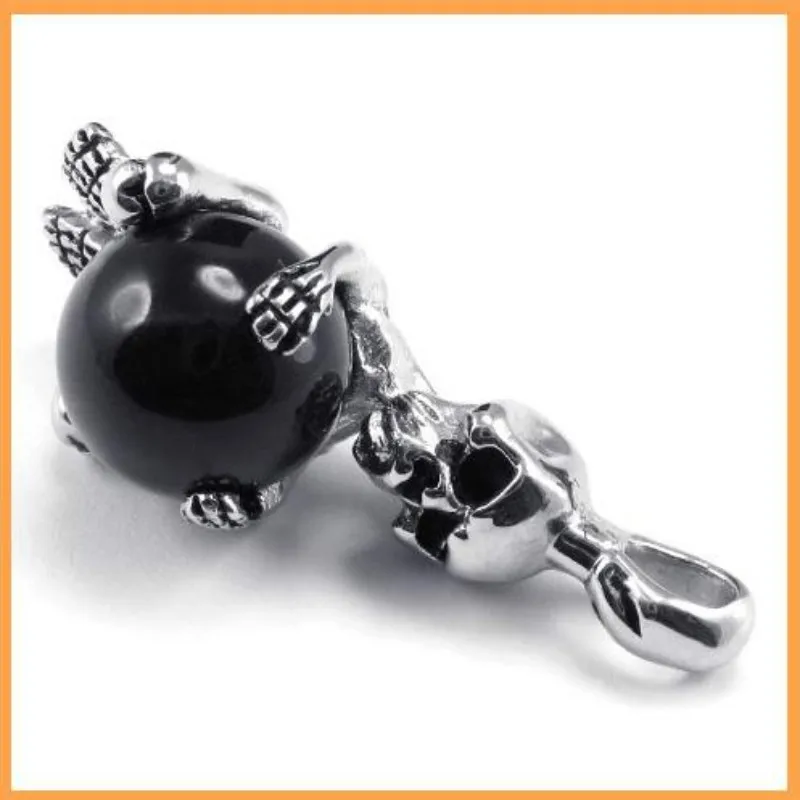 

43*18mm Punk Unique Stainless Steel Link Chain Pendant Necklaces Stone Beads Skeleton Skull Men Pendants Necklace