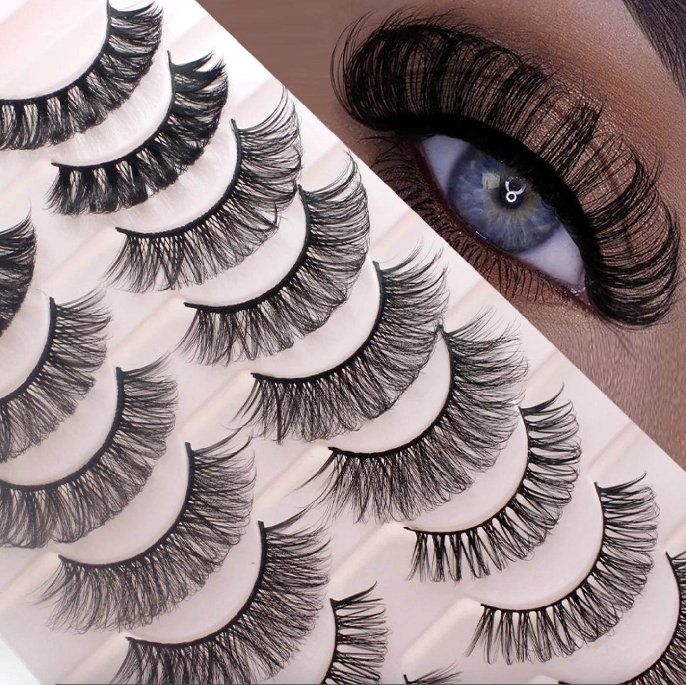

10 Pairs Synthetic Fiber Fluffy Eyelashes Russian Roll Fake Eyelashes Large Curvature Europe America Thick 3D Curling D Song
