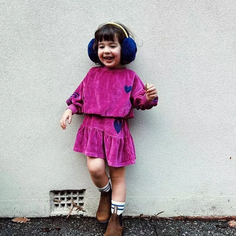 

Осень 2022, новинка, Детский комплект в наличии Bobo для девочек, милый бархатный свитшот и юбка, модная одежда, теплая зимняя одежда для детей