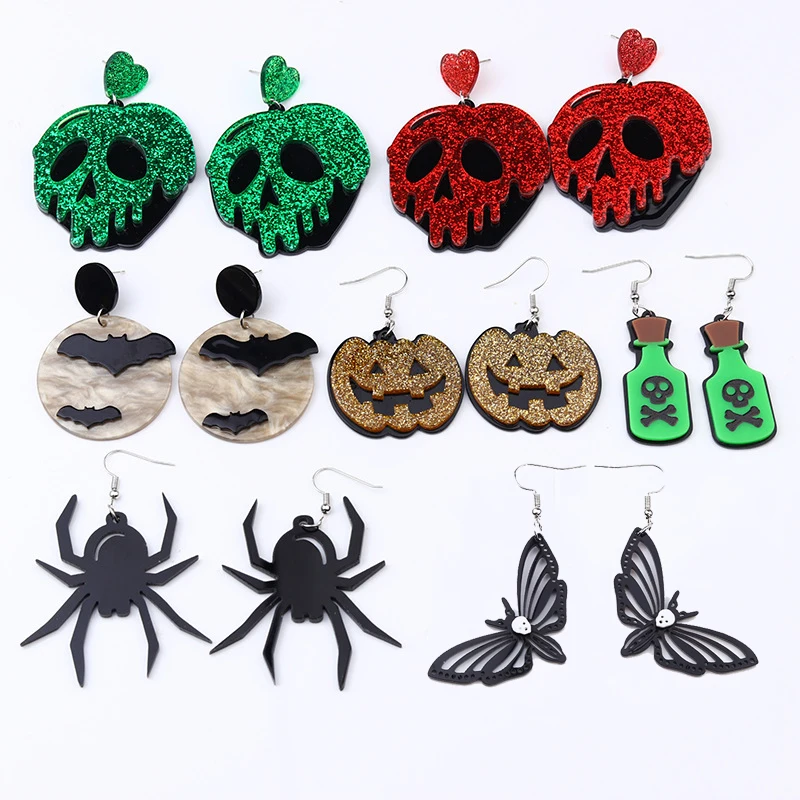 New Arrival 2023 Black Moth Halloween Earrings For Women Hallowmas Costume Cosplay Spider Bat Skull Pumpkin Drop Earring Party