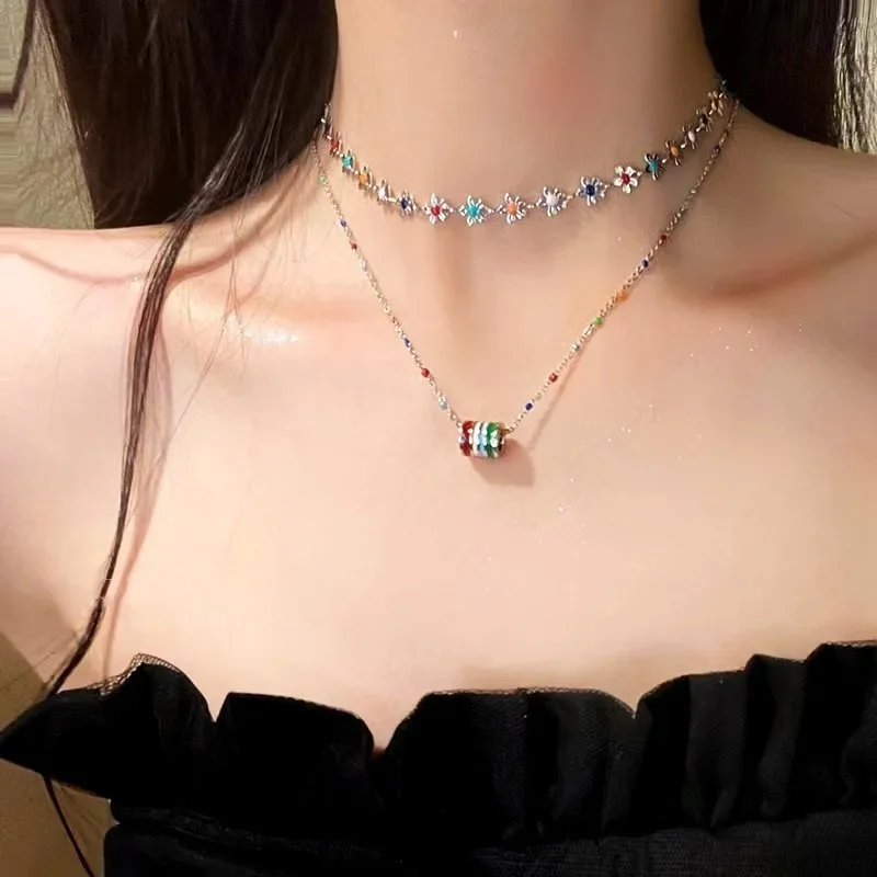 Модное милое красочное цветочное ожерелье элегантное женское с разноцветными