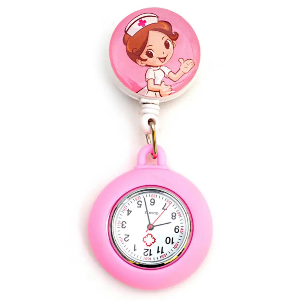 50Pcs/Lot Retractable Silicone Pocket Watches Lovely Cartoon Smile Love Heart Nurse Doctor Hospital Medical Hanging Watch