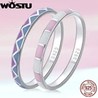 Женское кольцо с геометрическим узором WOSTU, кольцо из стерлингового серебра 925 пробы в европейском стиле с контрастными цветами, R795