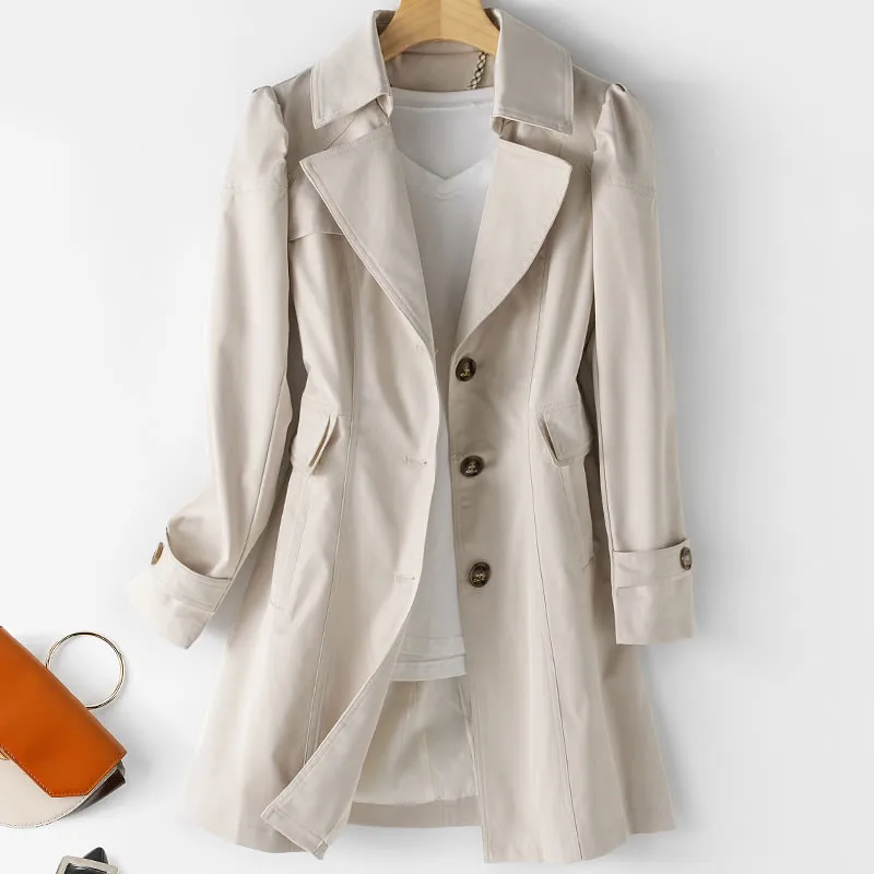 

Woman New Korean Single-breasted Mid-Long Women Trench Coat Overcoat 5XL Khaki Windbreaker Female Spring Autumn Trench Coat