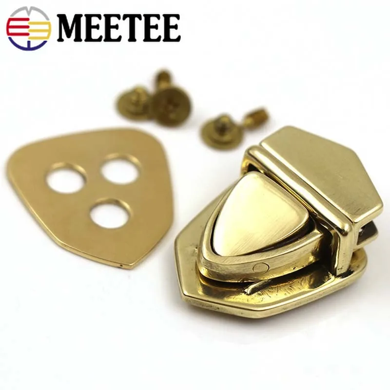 

Meetee 1/2pcs 34x25mm Brass Tongue Lock Clasp Turn Twist Switch Buckle for Bag handbag clasp buckles DIY Leather Craft Accessory