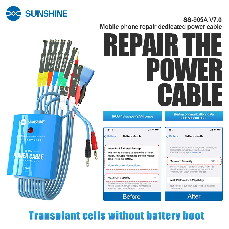 

SUNSHINE SS-905A 7.0 Mobile Phone Repair Power Cord for IP6G~13+SAM Original Battery Data One Second Boot Battery Boot Function