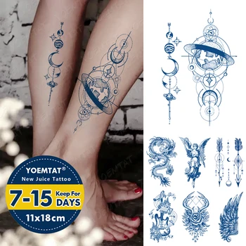 Semi-Permanent Waterproof Temporary Tattoo Stickers Universe Planet Genipin Herbal Juice Lasting Ink Angel Halo Fake Arm Tatoo 1